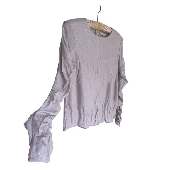 Tibi Shimmer Silver Mercerized Ruched Long Sleeve Top 8 Glam Holiday NYE Sparkly - Picture 4 of 8